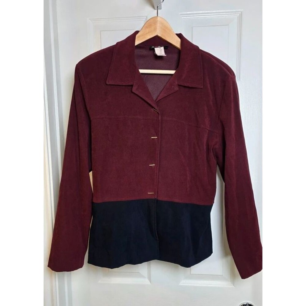 R&K Originals Colorblock Faux Suede Jacket - Size 14 Burgundy & Black